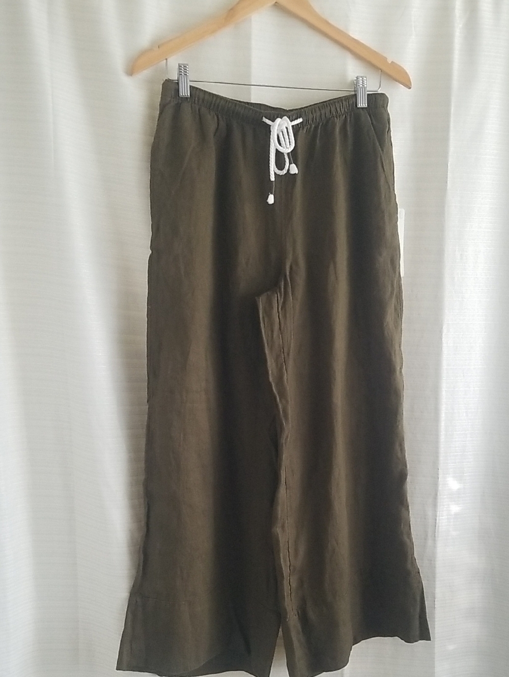 NEW! Calypso St. Barth Olive Drawstring Flare and Wide-Leg Linen Pants